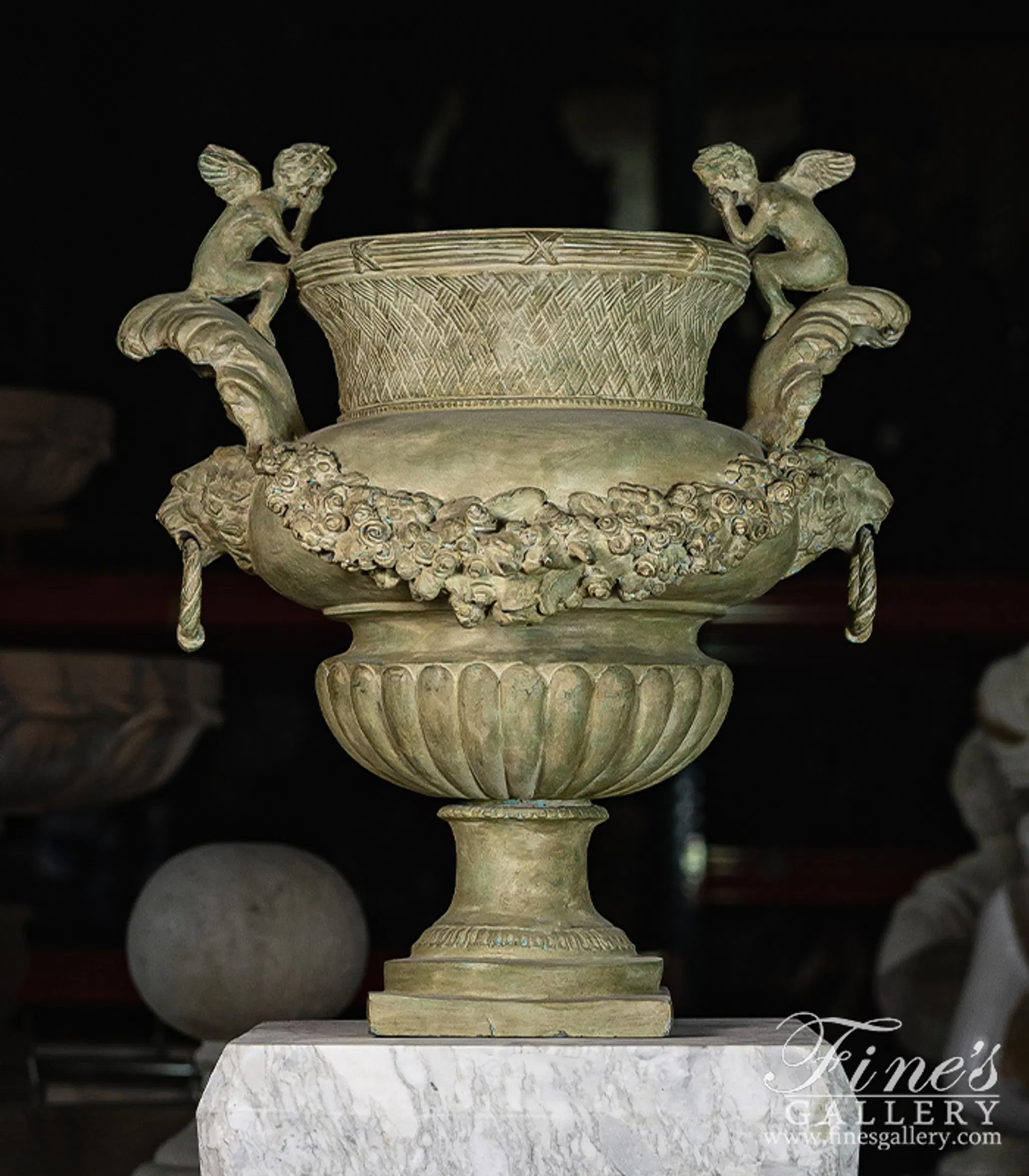 Cherub Lion Planter Statue Pair — Model BP-1190 — detail view 3