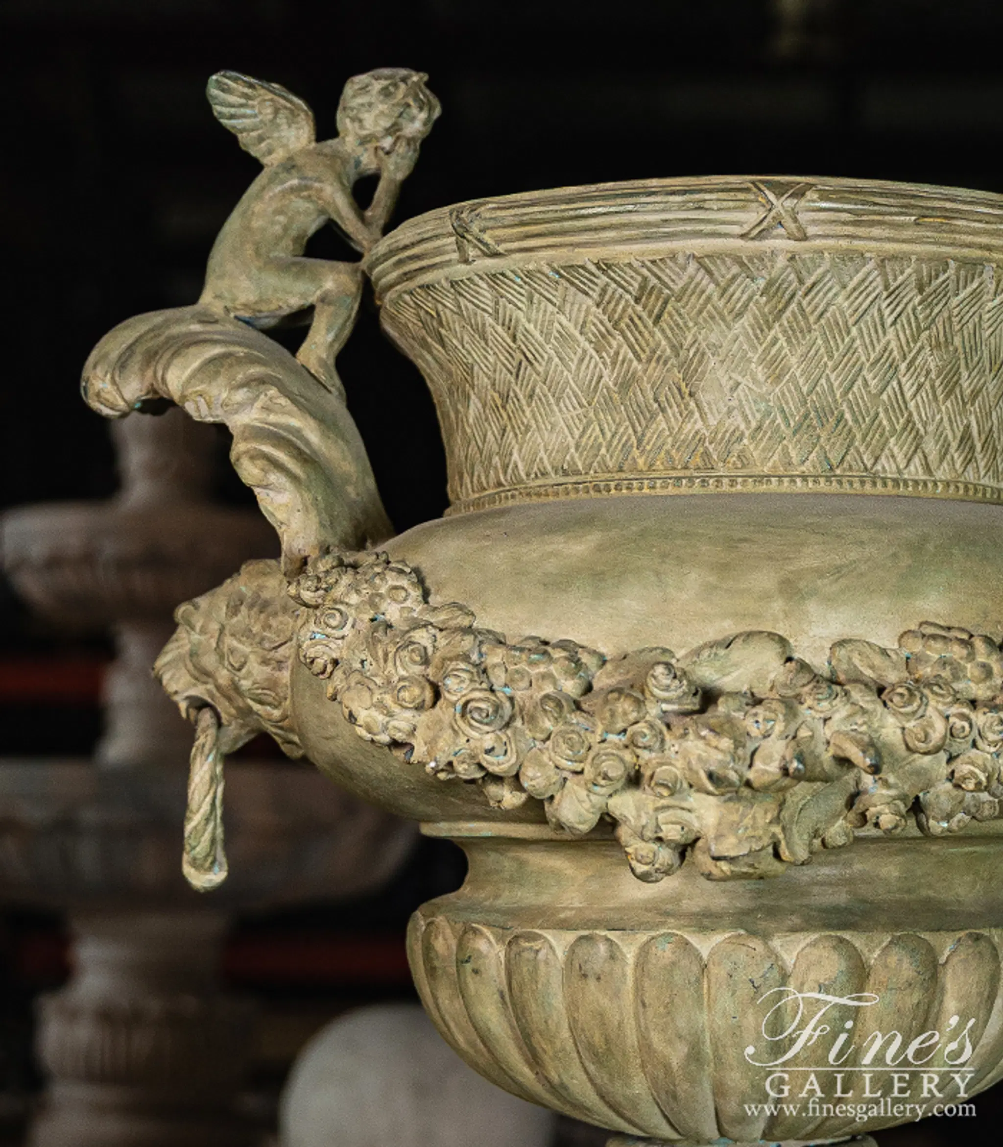 Cherub Lion Planter Statue Pair — Model BP-1190 — detail view 4