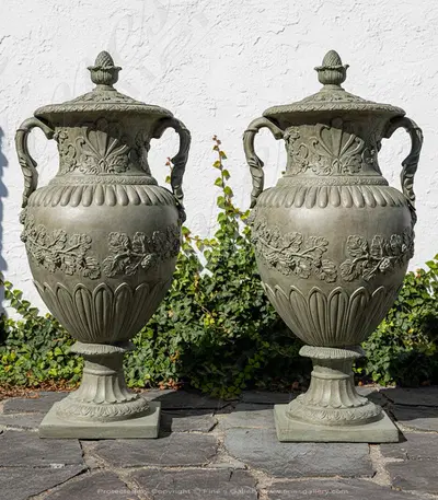 Floral Bronze Urns in Antique Patina Finish