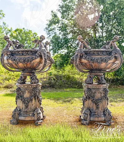 Europa Bronze Cherub Garland Vase Pair