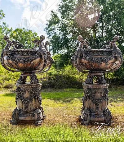 Europa Bronze Cherub Garland Vase Pair