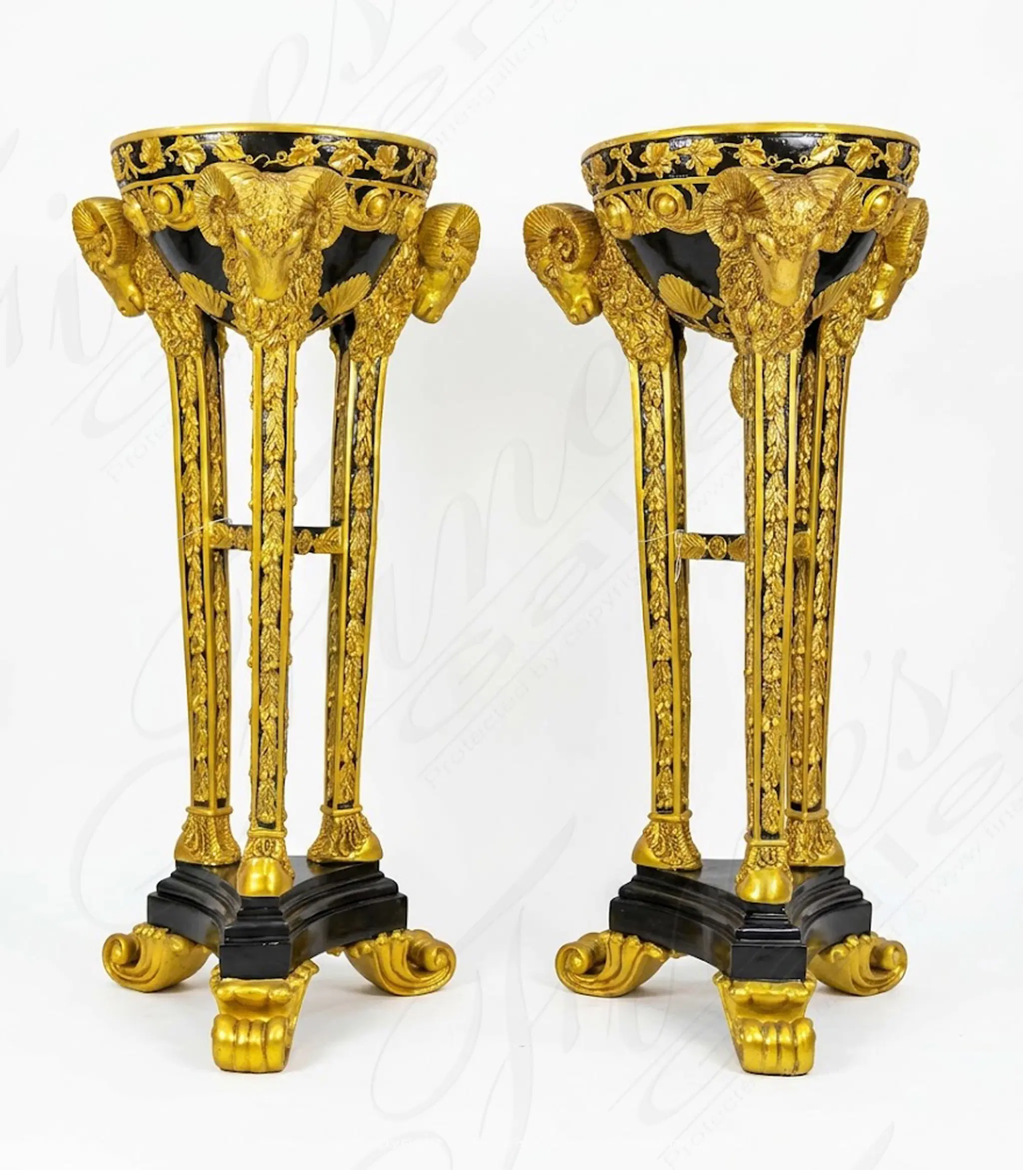Gilt Bronze Ram Head Urn Pair — Model BP-119 — Hand-Crafted by Fine's Gallery