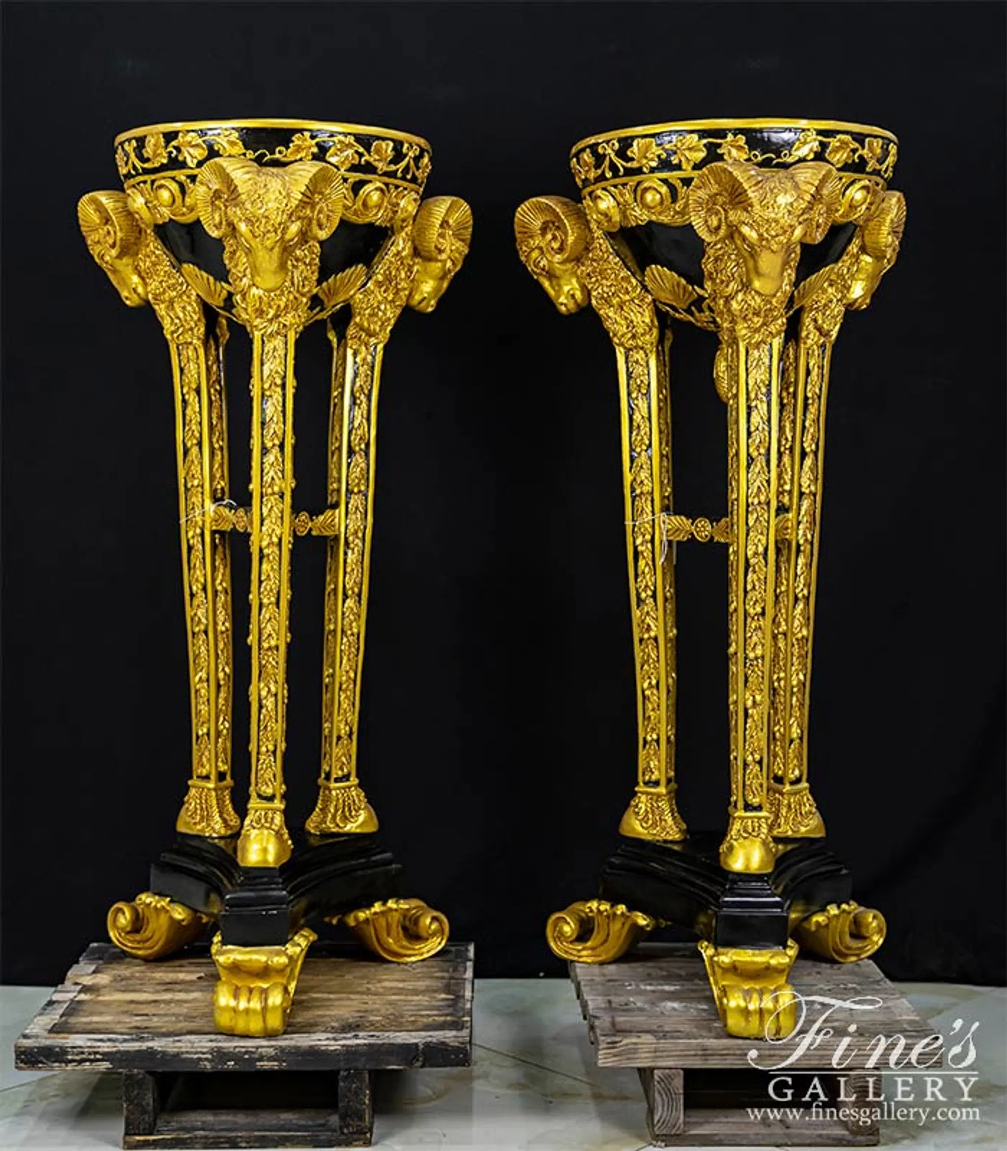Gilt Bronze Ram Head Urn Pair