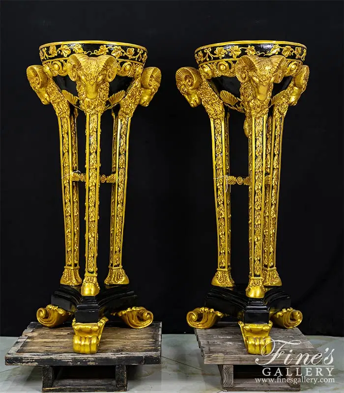 Gilt Bronze Ram Head Urn Pair