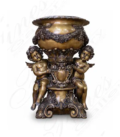 Majestic Bronze Cherubs Planter - Elegant Traditional Bronze Finish Decorative Garden Pot