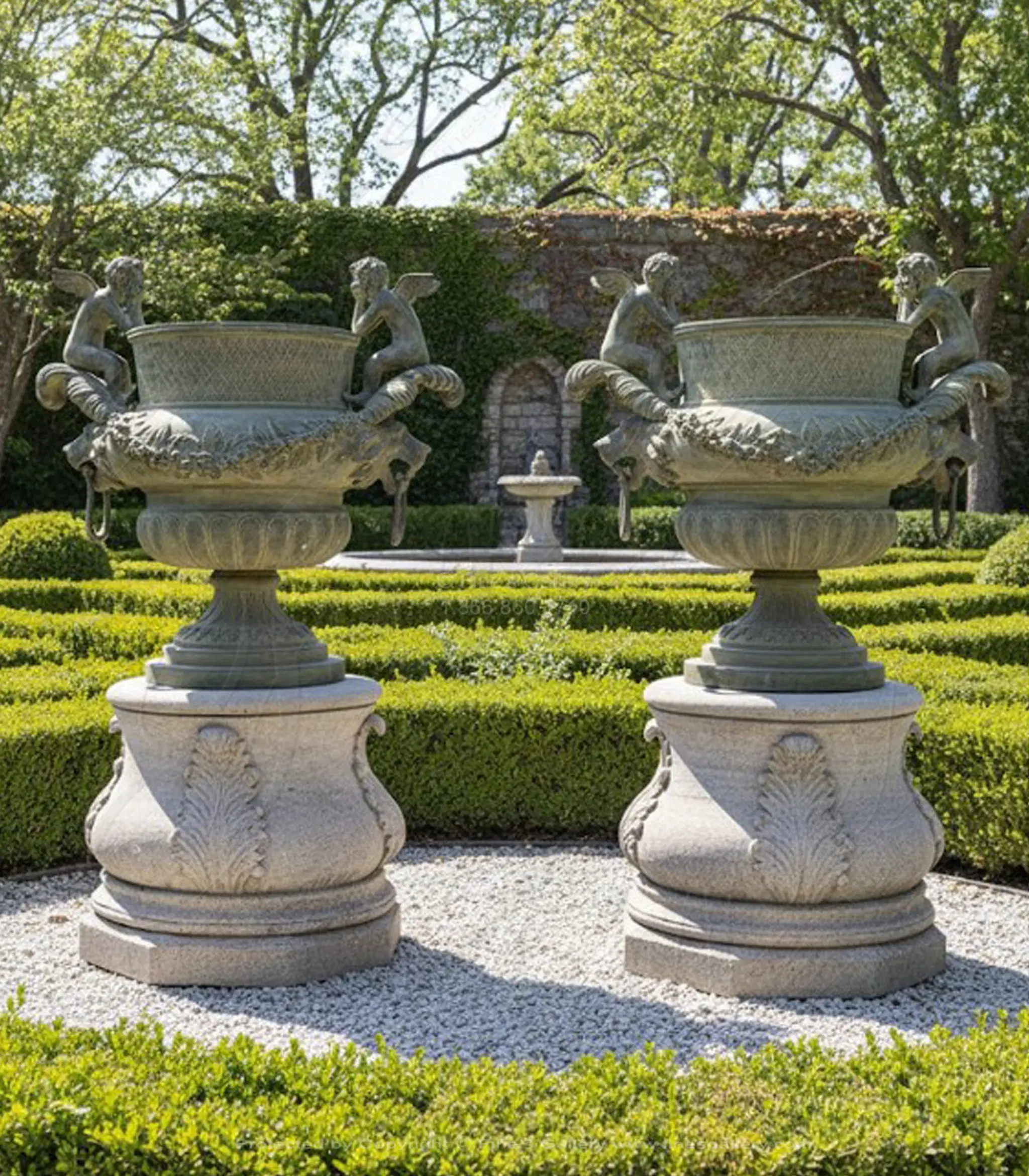 Ornate Bronze Planter in Aged Patina Finish