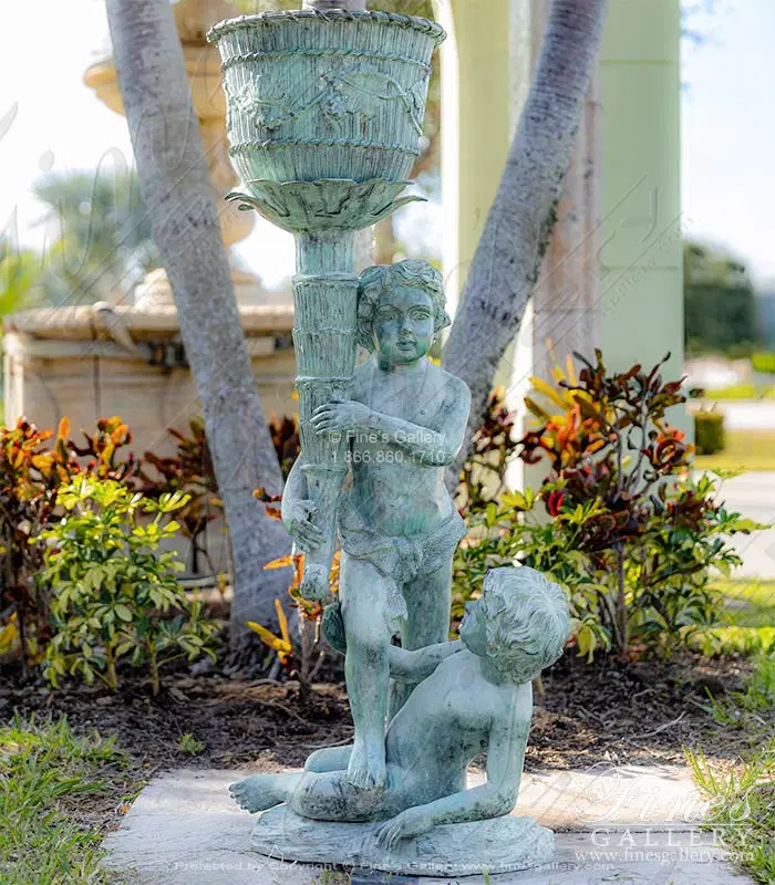 Traditional Children holding Urn in Patina Bronze