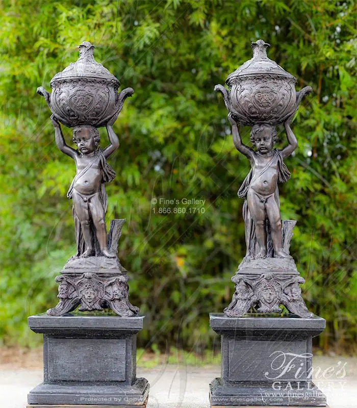 Bronze Children Urn Pair