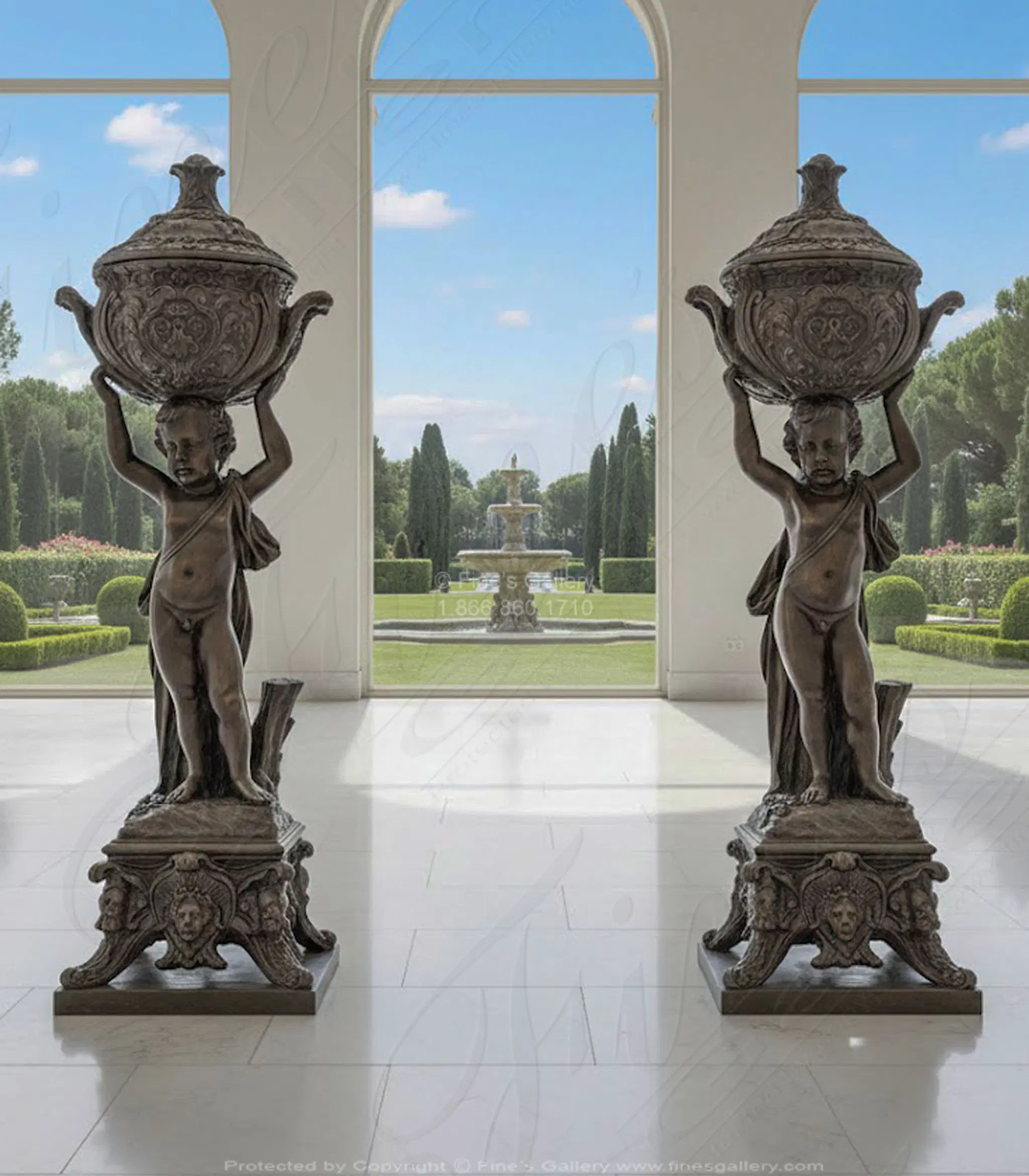 Bronze Children Urn Pair - High Quality Bronze Planters - Limited Edition Bronze