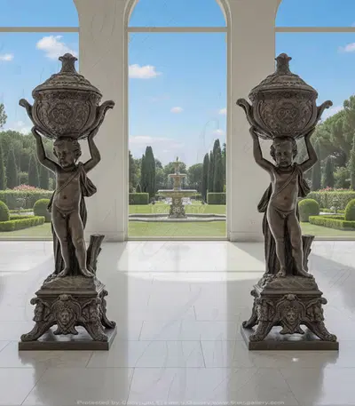 Bronze Children Urn Pair - High Quality Bronze Planters - Limited Edition Bronze