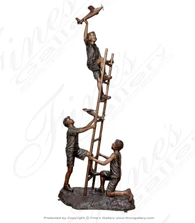 Boys Playing with Airplanes Bronze Statue