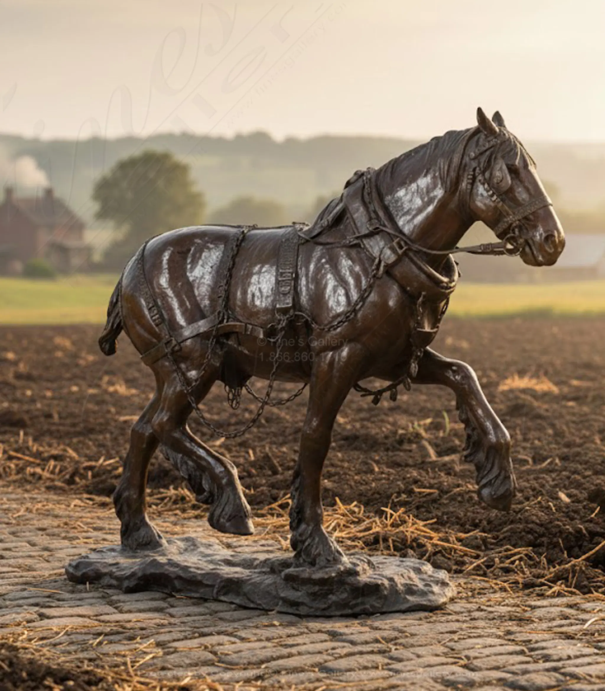 Vintage Bronze Carriage Horse Statue