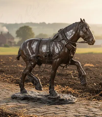 Vintage Bronze Carriage Horse Statue