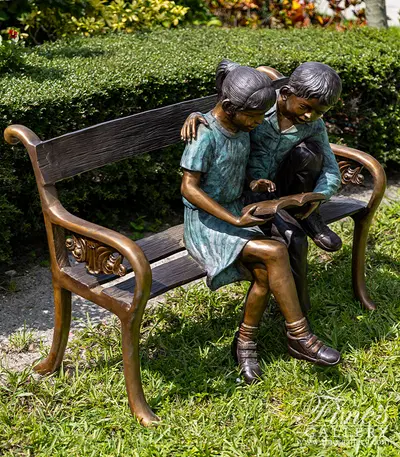 School Kids on Bench Bronze Statue