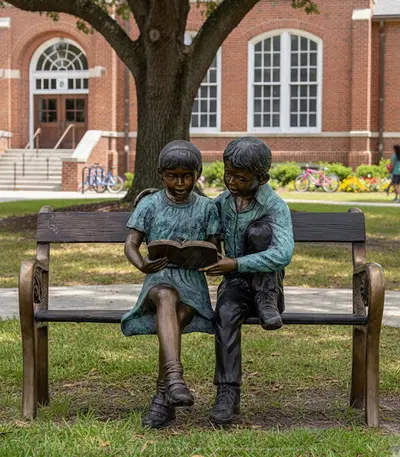 School Kids on Bench Bronze Statue