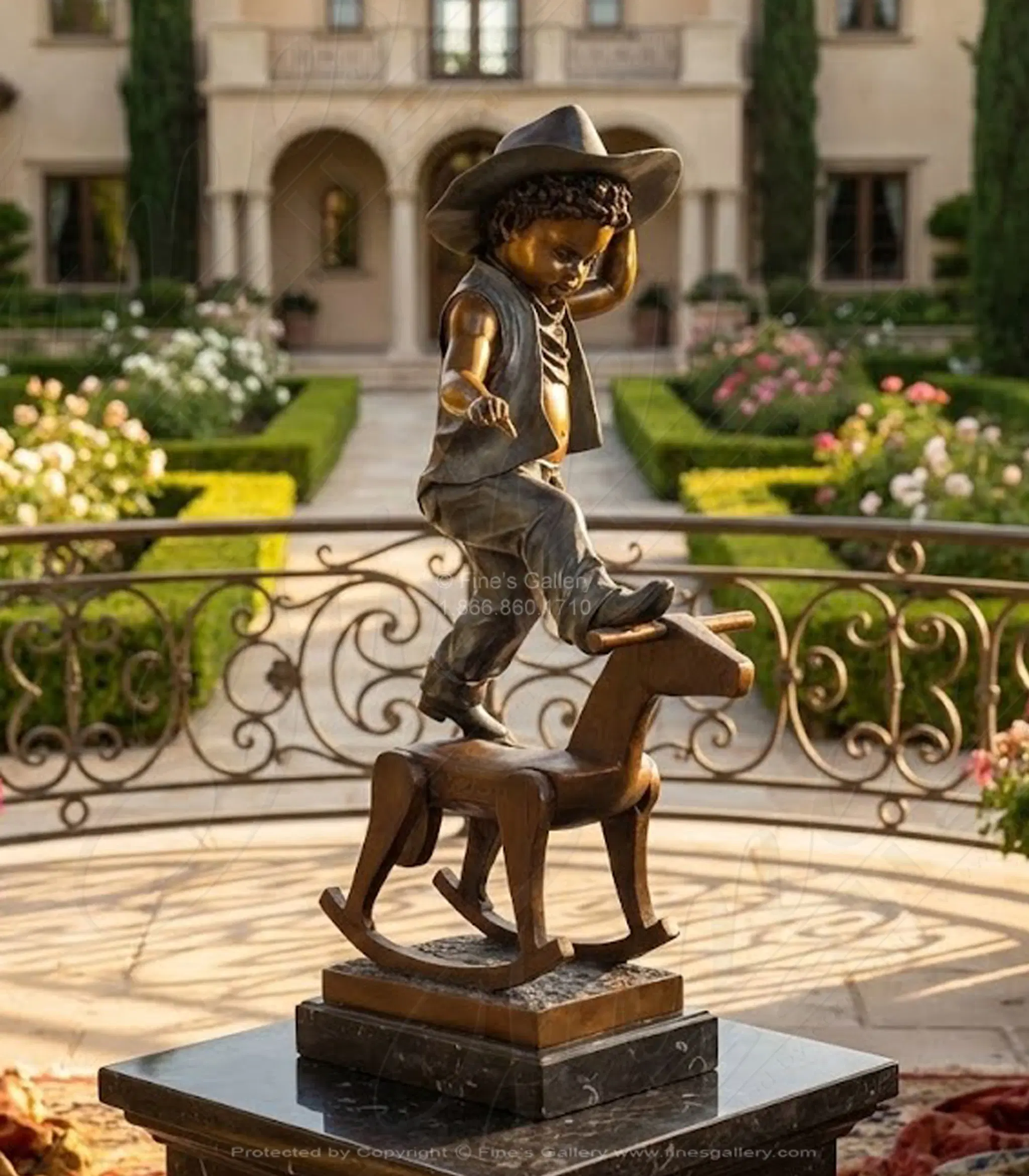 Ridem Cowboy Bronze Garden Statue - Vintage Boy Cowboy Sculpture - Outdoor Decorative Art