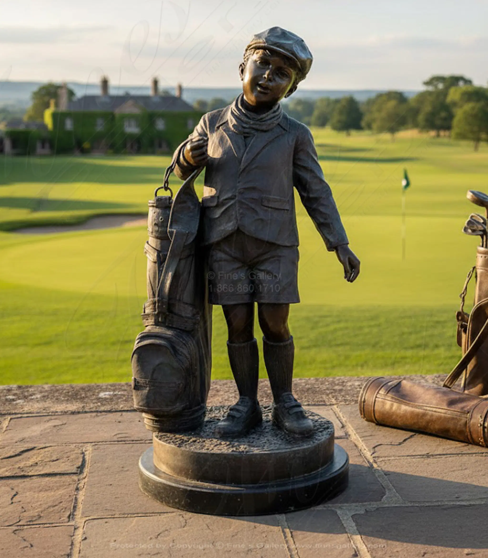 Young Child Golfer Bronze Statue - Vintage Green Patina Sculpture - Father Son Golf Decor