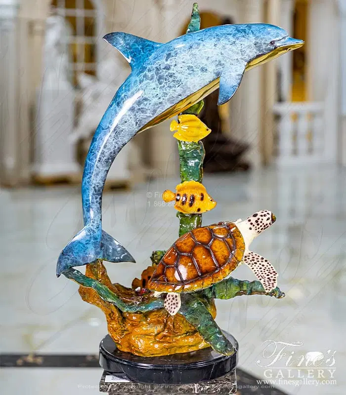 Dolphin, Turtle & Fish Bronze Sculpture