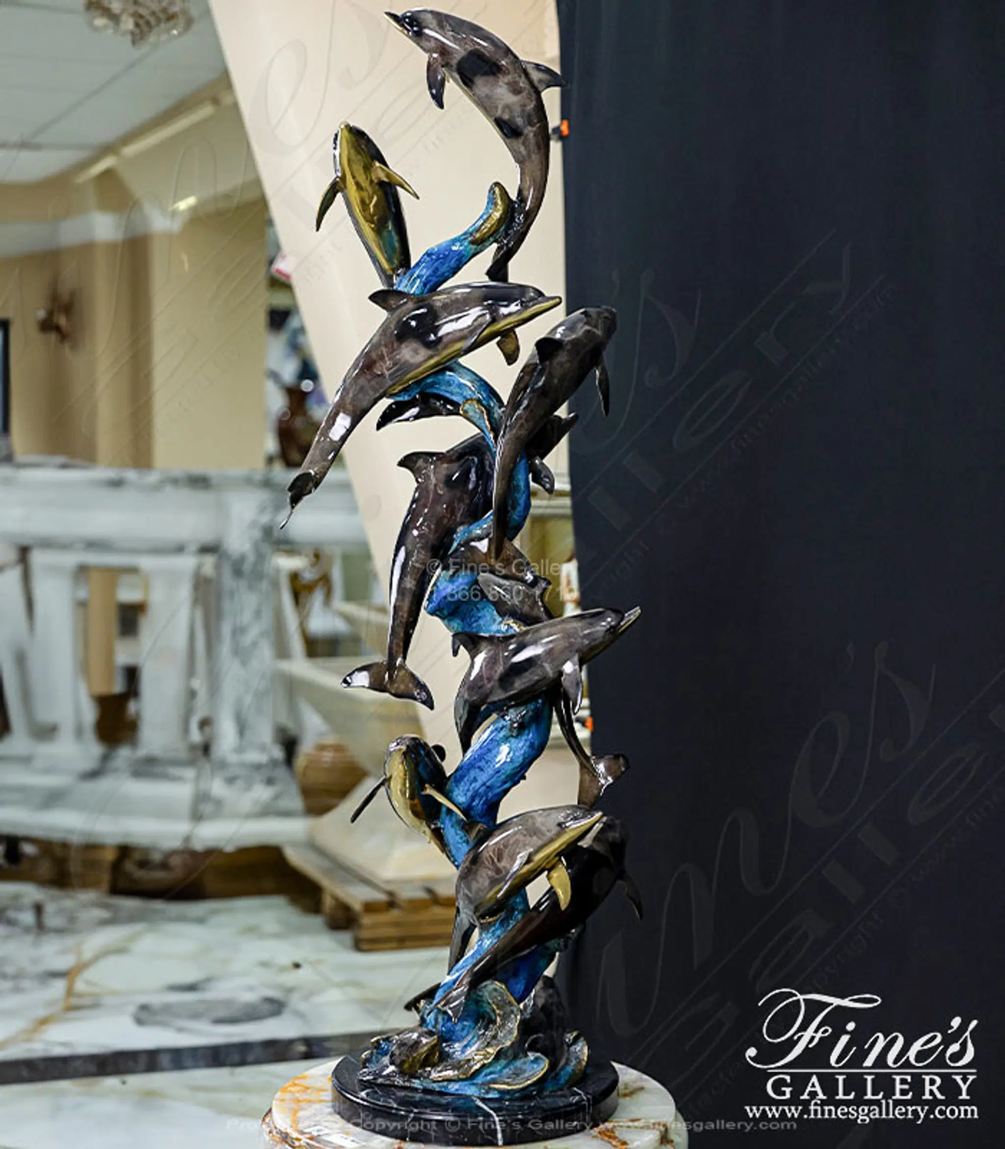 Social School of Dolphins Bronze Statue