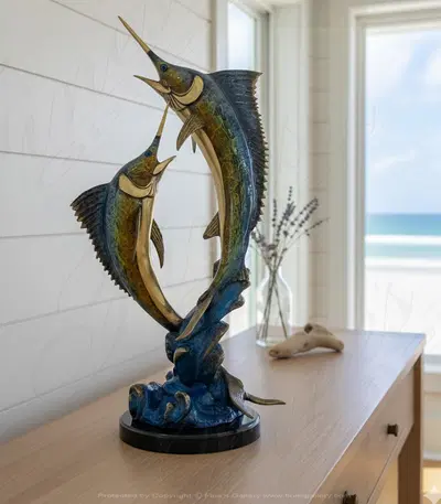 Dueling Marlins Bronze Statue