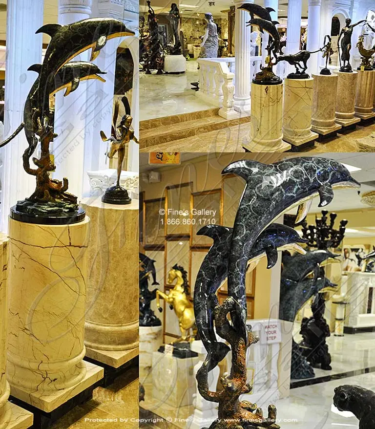 Twin Dolphin Bronze Statue