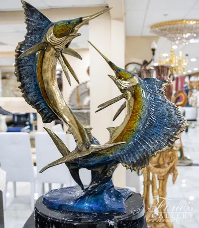 Dueling Sailfish Bronze Statue