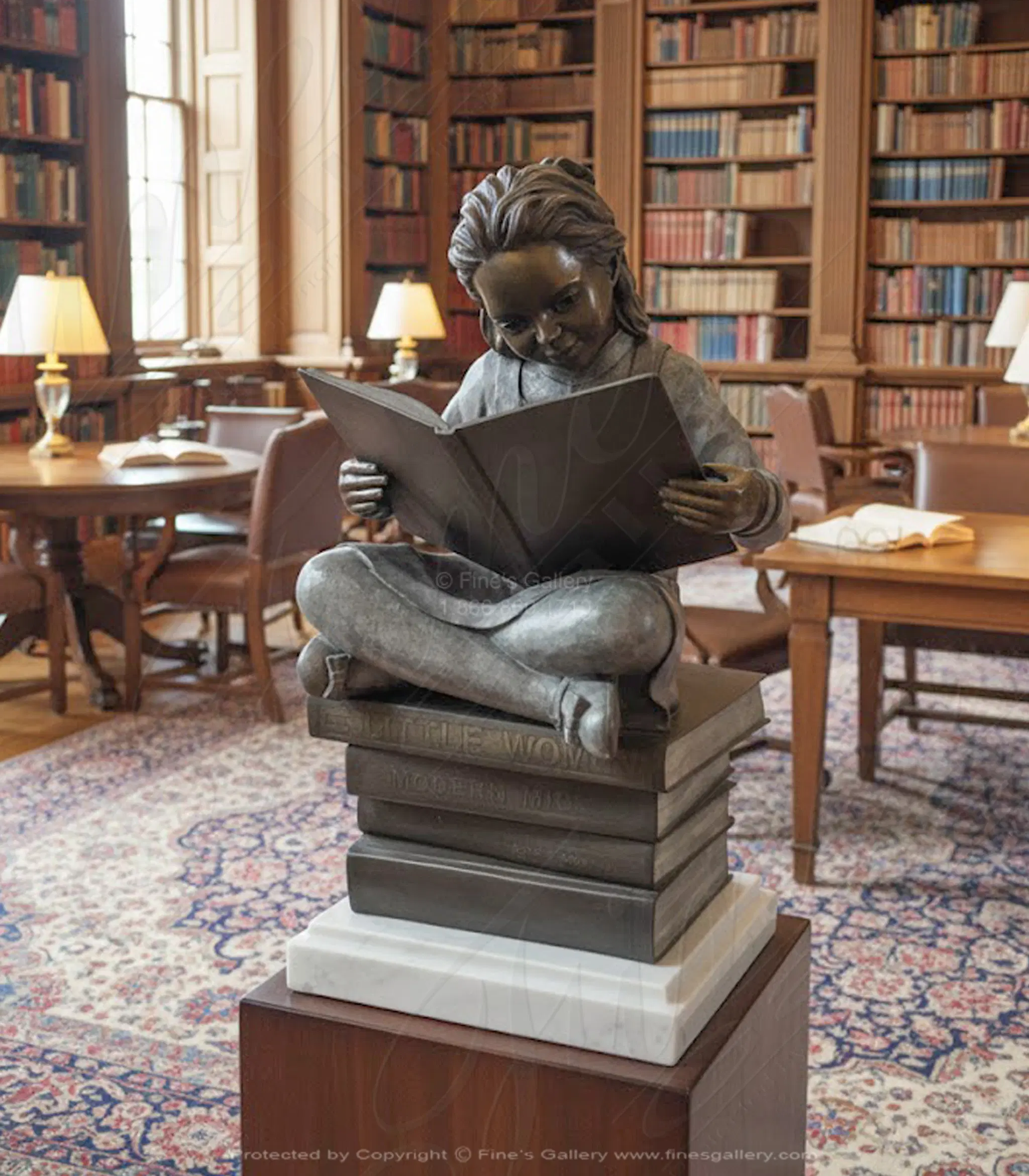 Young Child Reading Bronze Statue