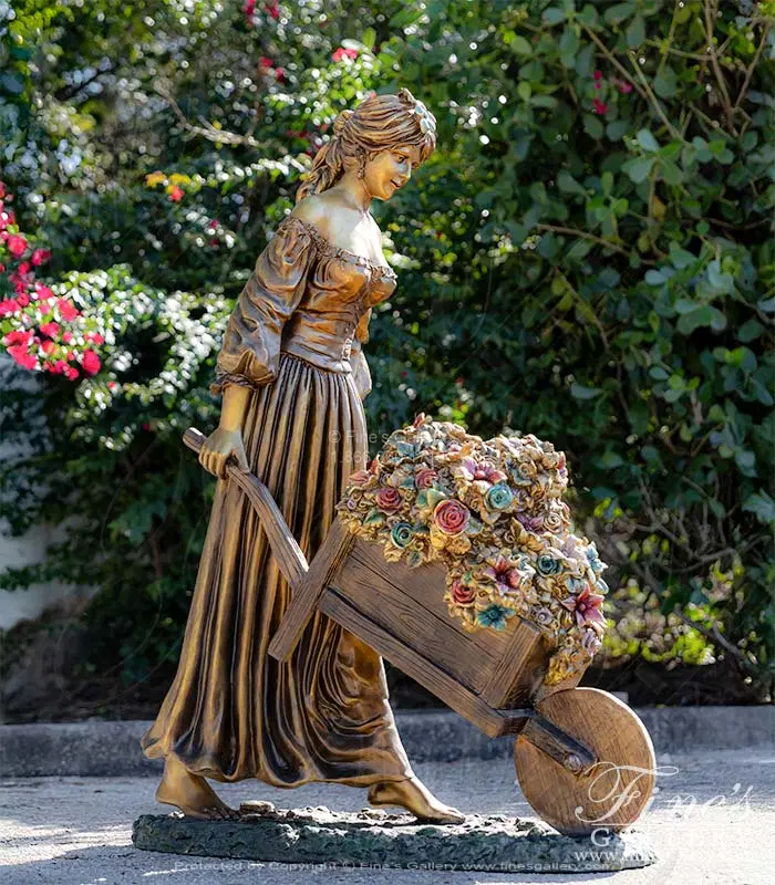 Cast Bronze Lady Wheelbarrel