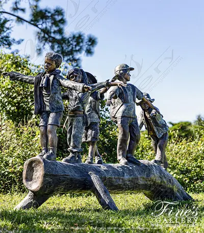Playful Children on Tree Stump Bronze Statue