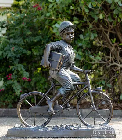 Vintage Bike Boy Bronze Statue