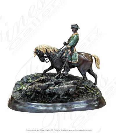 Bronze Horse, Rider with Hounds Statue