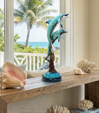 Table Top Bronze Dolphin Statue