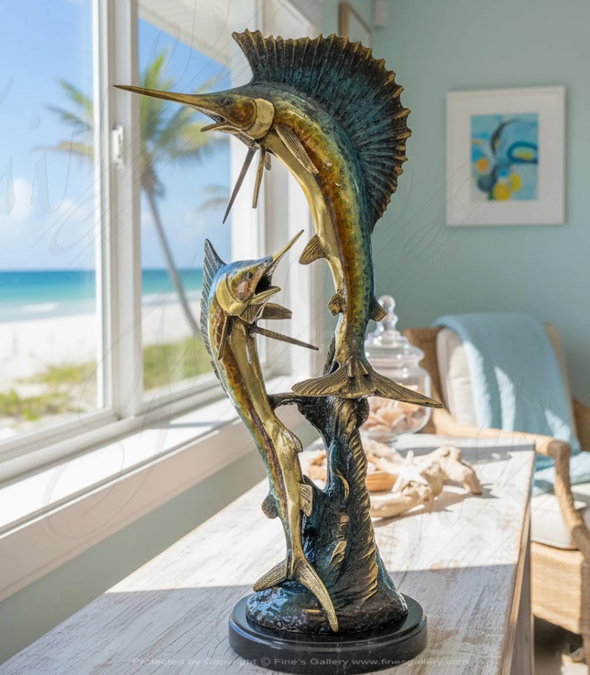 Bronze Sailfish Tabletop Statue - Elegant Marine Home Decor Sculpture