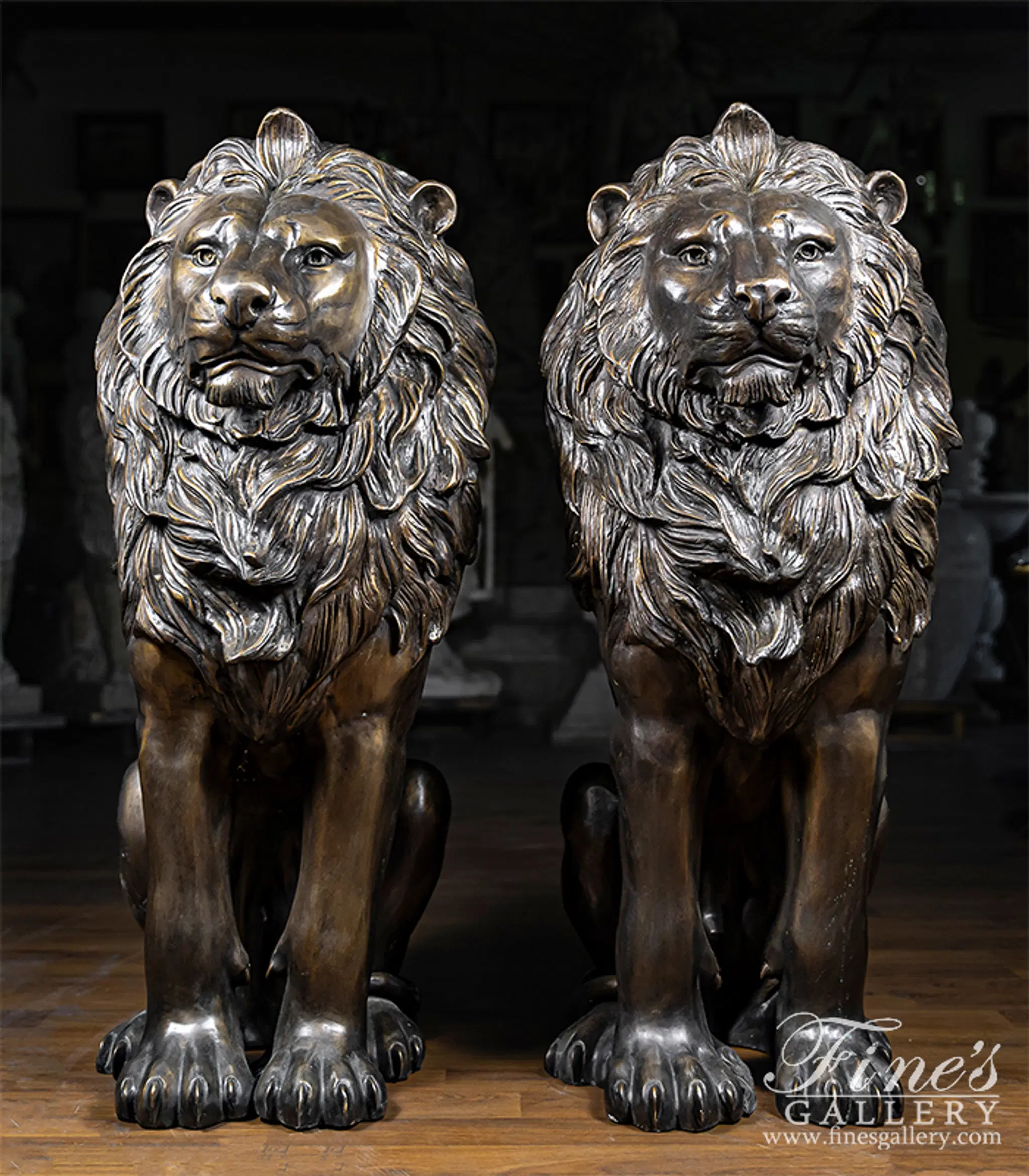 Regal King Bronze Lion Statue Pair — Model BS-1587 — Hand-Crafted by Fine's Gallery