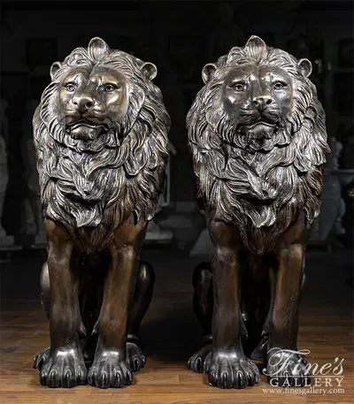 Regal King Bronze Lion Statue Pair