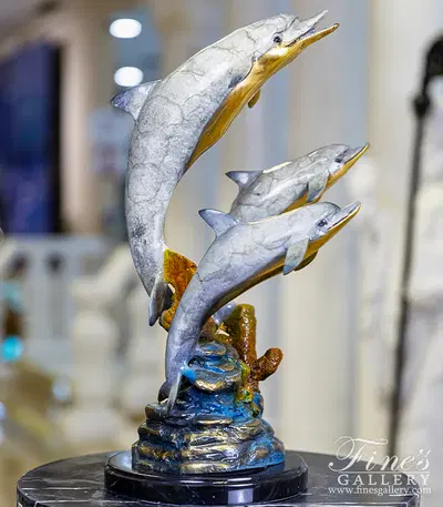 Tropical Three Dolphins Bronze Tabletop Statue - Elegant Home Decor Sculpture