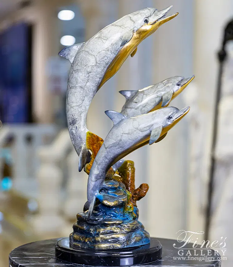 Tropical Three Dolphins Bronze Tabletop Statue - Elegant Home Decor Sculpture