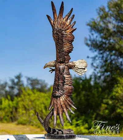 Soaring Eagle Bronze Statue with Marble Plynth