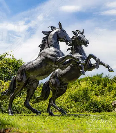 Statue Pair of Rearing Bronze Horses