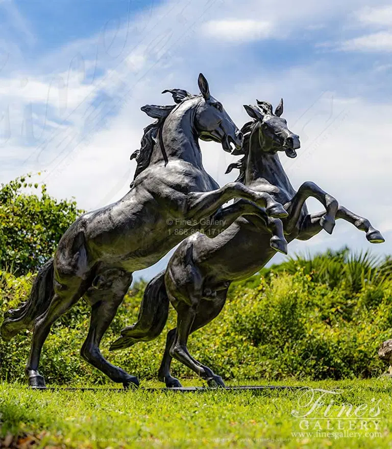 Statue Pair of Rearing Bronze Horses