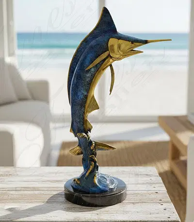 Desktop Bronze Marlin Statue - Handcrafted Marine Life Sculpture for Home and Garden Decor