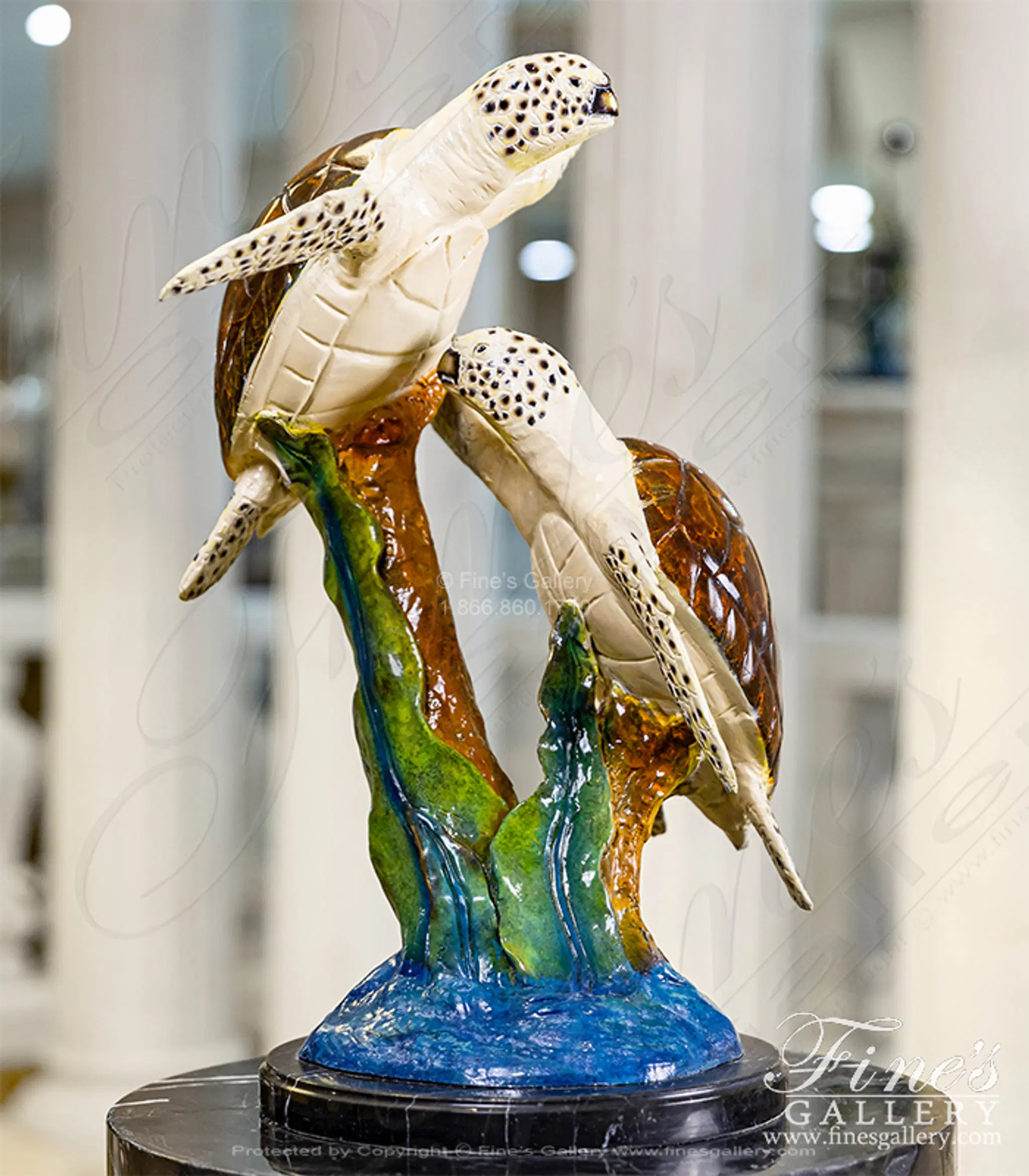 Brilliant Colorful Bronze Sea Turtles Statue