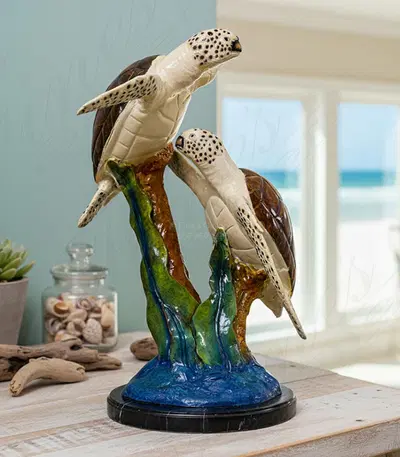 Brilliant Colorful Bronze Sea Turtles Statue