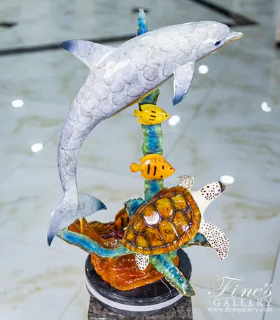 Ocean Life Dolphin Sculpture in Enamel Bronze