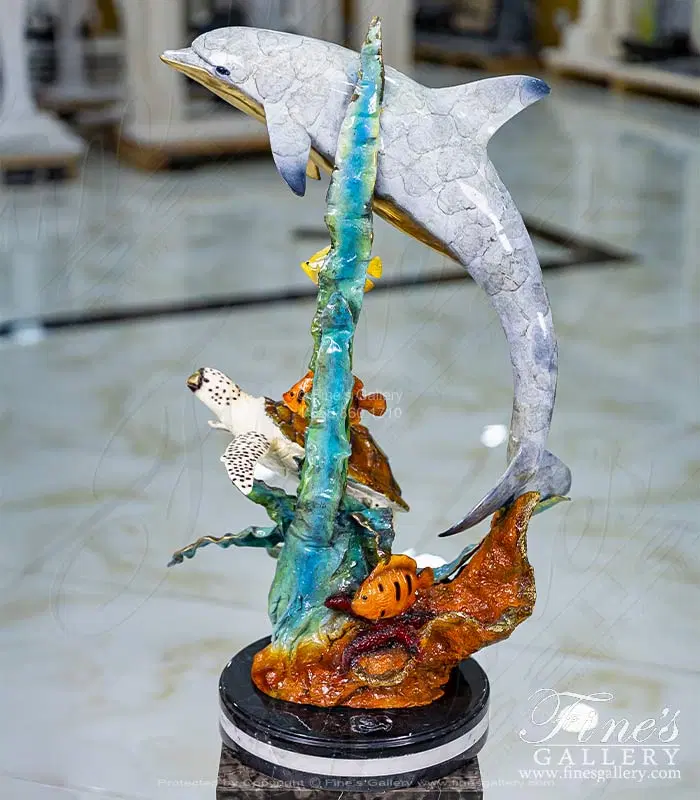 Ocean Life Dolphin Sculpture in Enamel Bronze