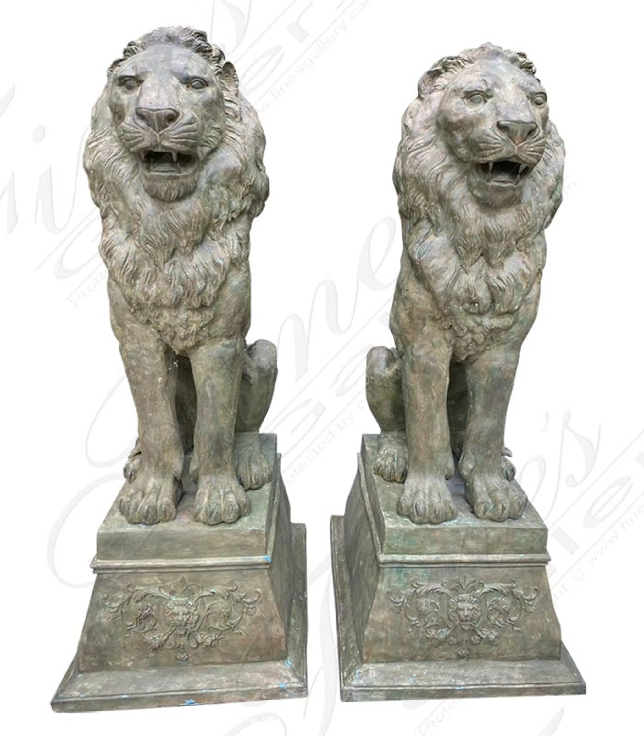 75" Tall Regal Lion Pair in Patina Bronze