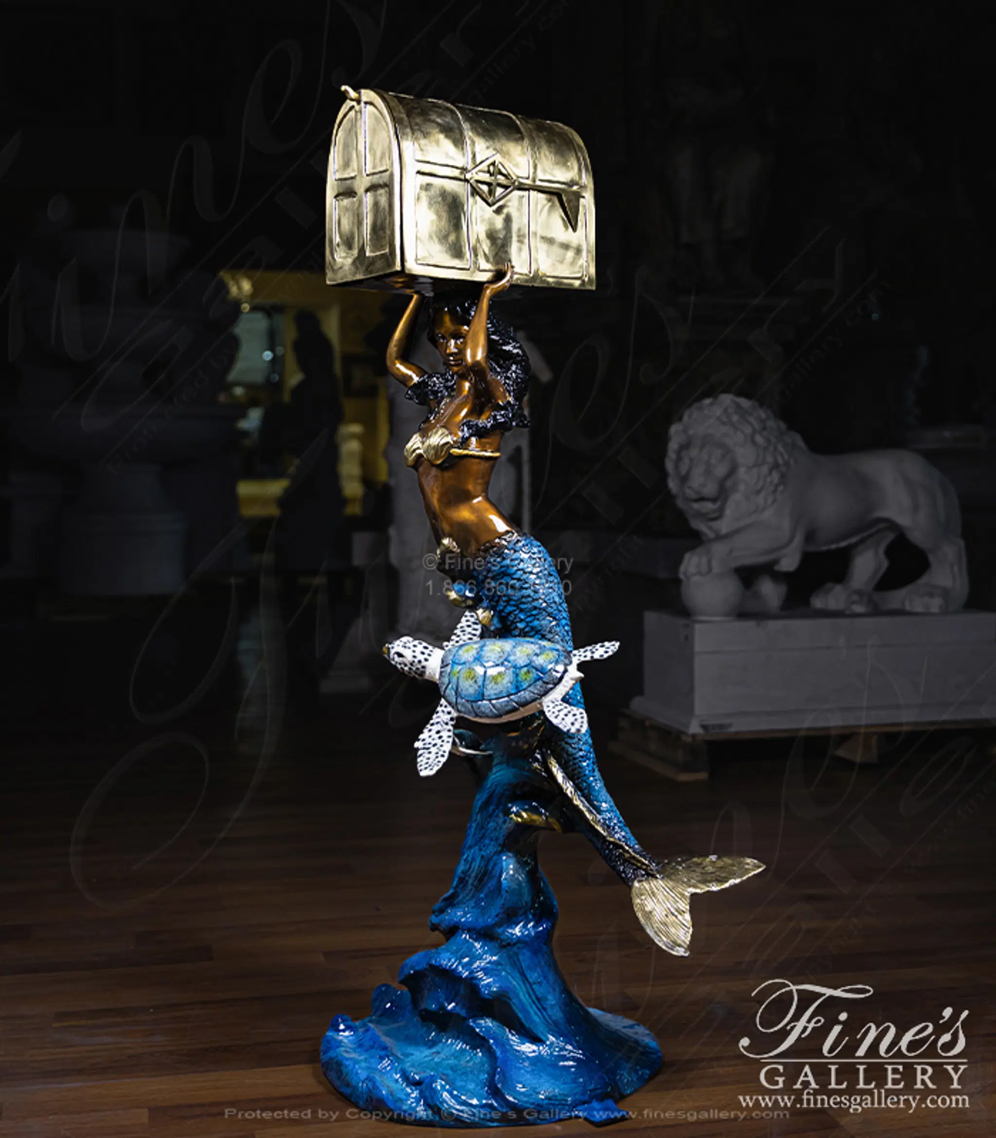 Finesgallery.com - Bronze Mermaid with Sea Turtles Mailbox