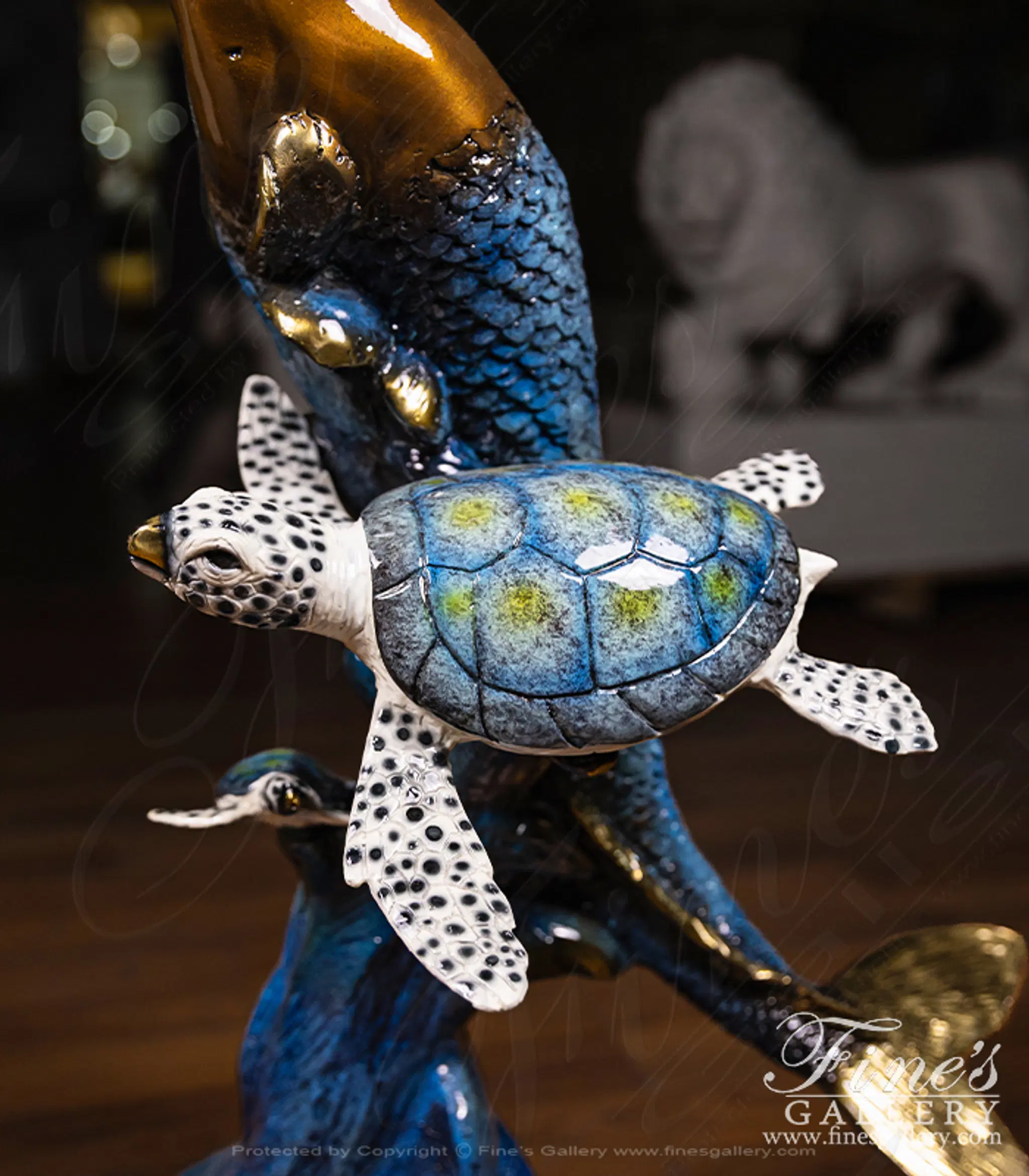 KM-988 天然青瑪瑙カメオルース Finesgallery.com - Bronze Mermaid with Sea Turtles Mailbox