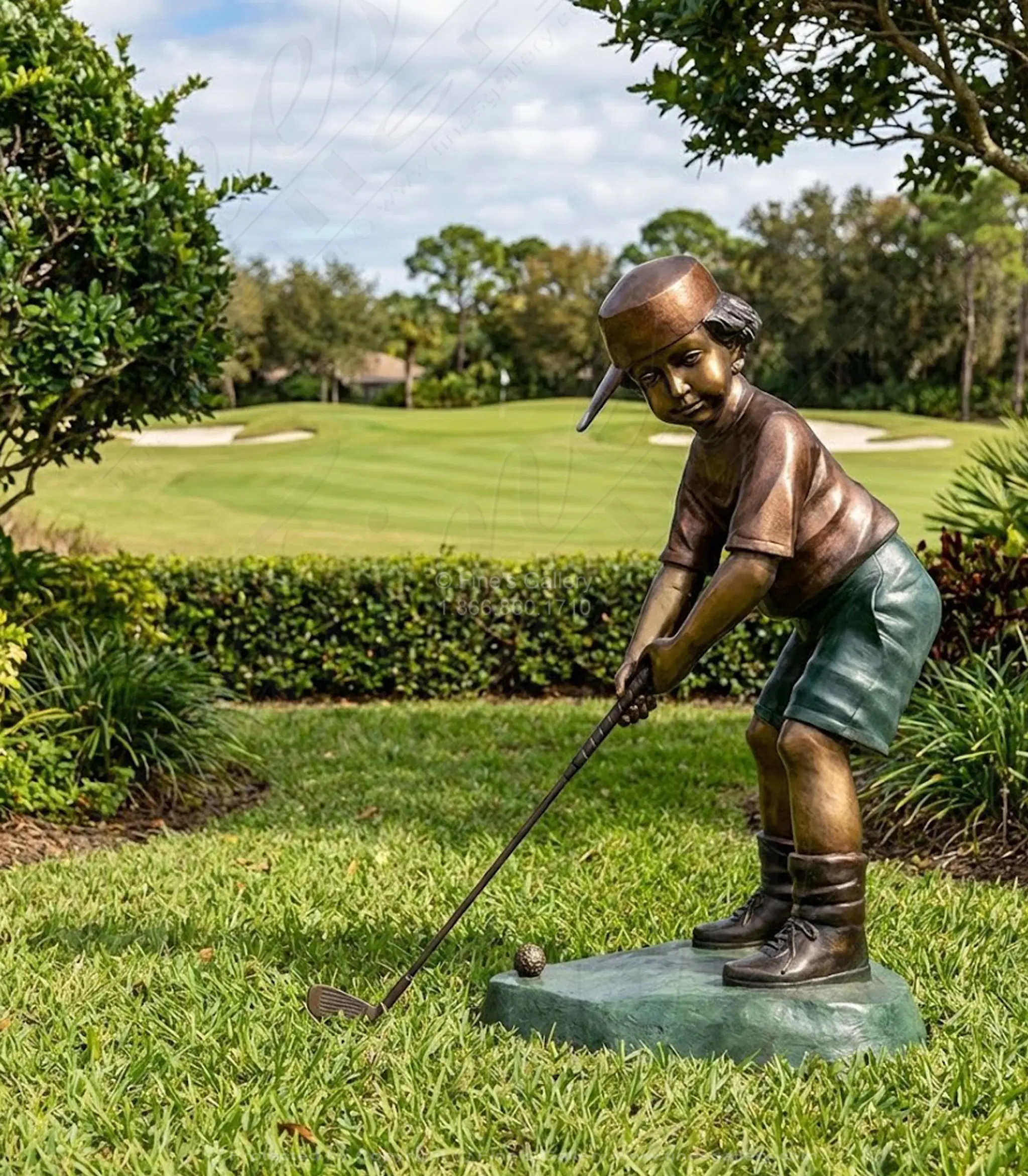 Young Golfer - Colorful Patina Child Golf Sculpture - Decorative Art Piece