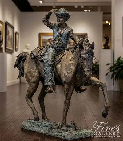 Oversized Remington Style Bronze Cowboy with Horse Statue